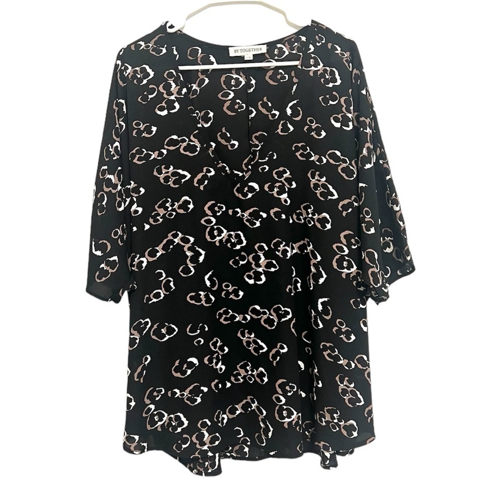 2/$30 By Together - Black & Brown V-Neck Animal Print Coverup/Top Size L